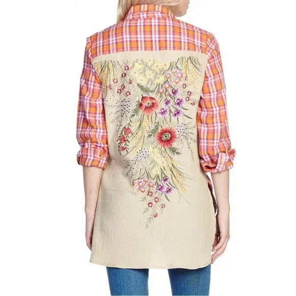 Aratta Embroidered Plaid Flannel & Gauze Masterpiece Shirt - Picture 3 of 8